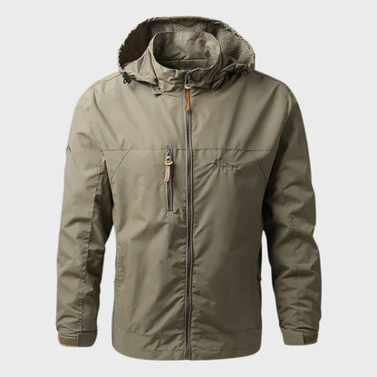 Men's Belro waterproof jacket, lightweight rain jacket with hood, durable outdoor clothing for wet weather conditions.