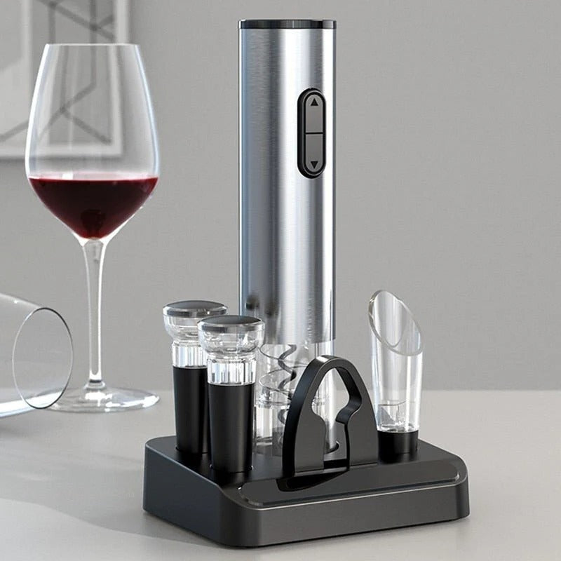 Belro rechargeable electric wine bottle opener with sleek black design and ergonomic handle for easy cork removal.