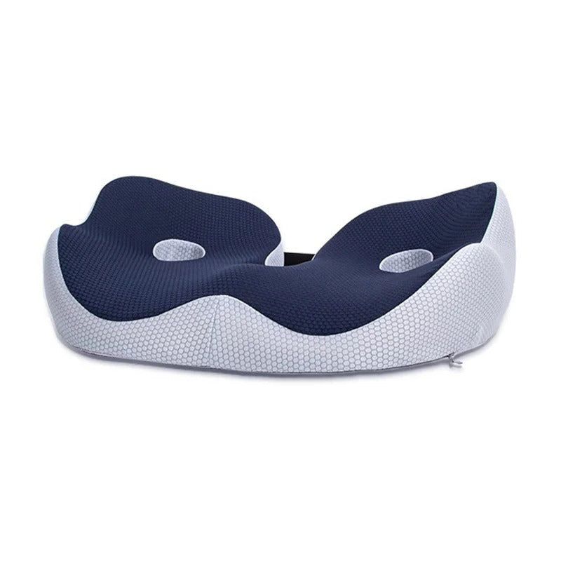 Belro adjustable memory foam sit bone relief seat cushion for back support, shown with ergonomic shape and textured surface.
