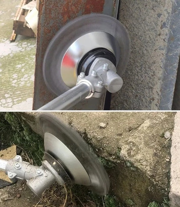 Belro heavy-duty wire weeding wheel for men’s clothing, showing the sturdy, metal wheel used for weed removal in gardening.