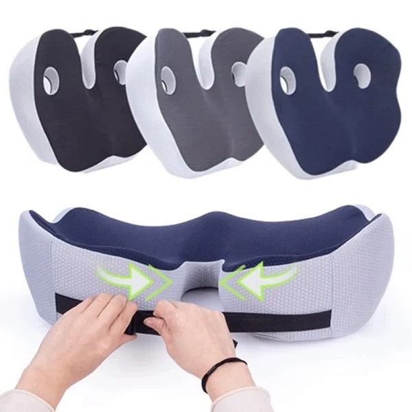 Belro adjustable memory foam sit bone relief seat cushion with ergonomic design for back support and comfort.