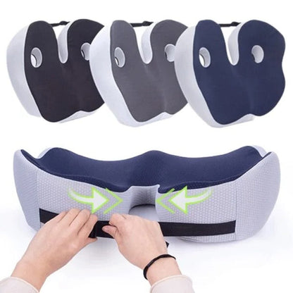Belro adjustable memory foam sit bone relief seat cushion with ergonomic design for back support and comfort.