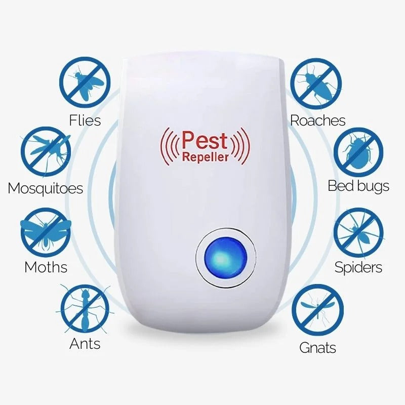Belro ultrasonic fly repeller for home and garden pest control, device with electronic components and sleek design.