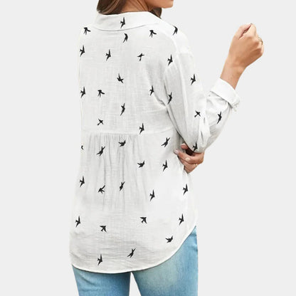 Women's long sleeve shirt by Belro, shown in a casual fit with a soft fabric, featuring a classic neckline and long sleeves.