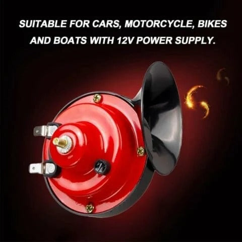 Belro train horn for trucks, electronic audio accessory with large horn and wiring visible, designed for heavy-duty vehicle use