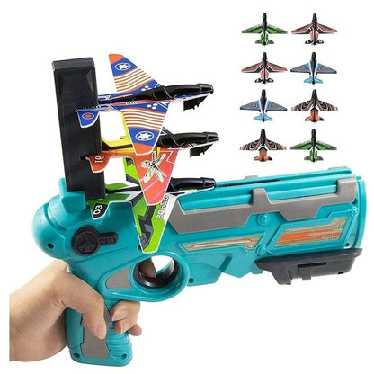 Belro SkyGlider aircraft launcher toy with colorful plastic aircraft and launcher on a white background.