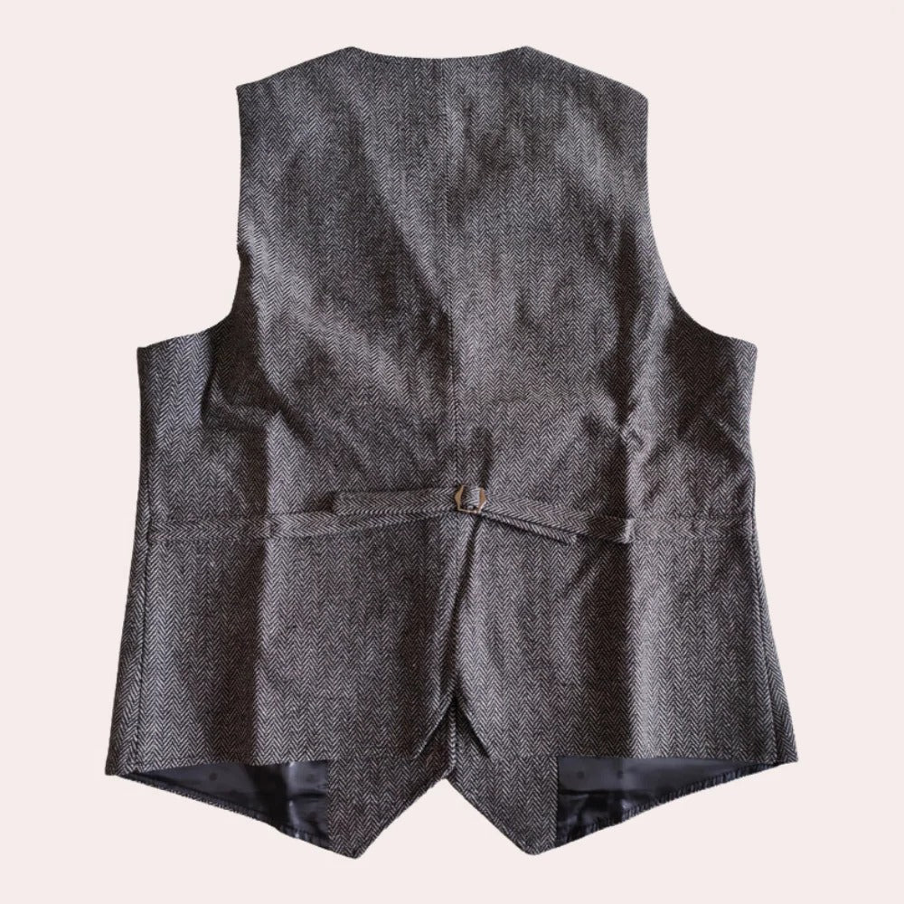 Belro stylish men's vest in neutral color, showcasing a fitted sleeveless design with a V-neck and button closure.