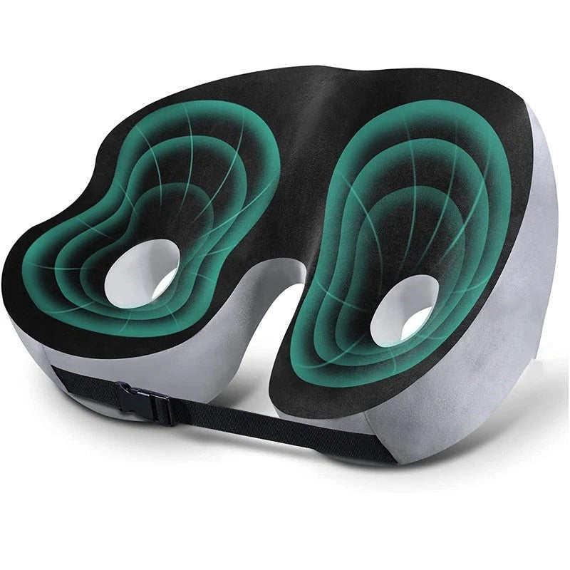 Belro adjustable memory foam sit bone relief seat cushion for back support, designed for comfort and posture improvement.