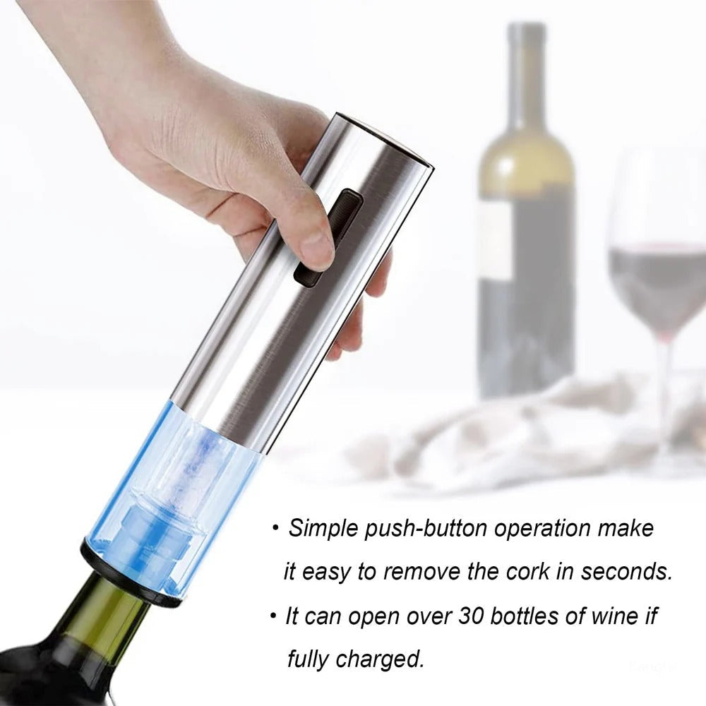 Belro rechargeable electric wine bottle opener with sleek black design and ergonomic handle, ready to uncork wine effortlessly.