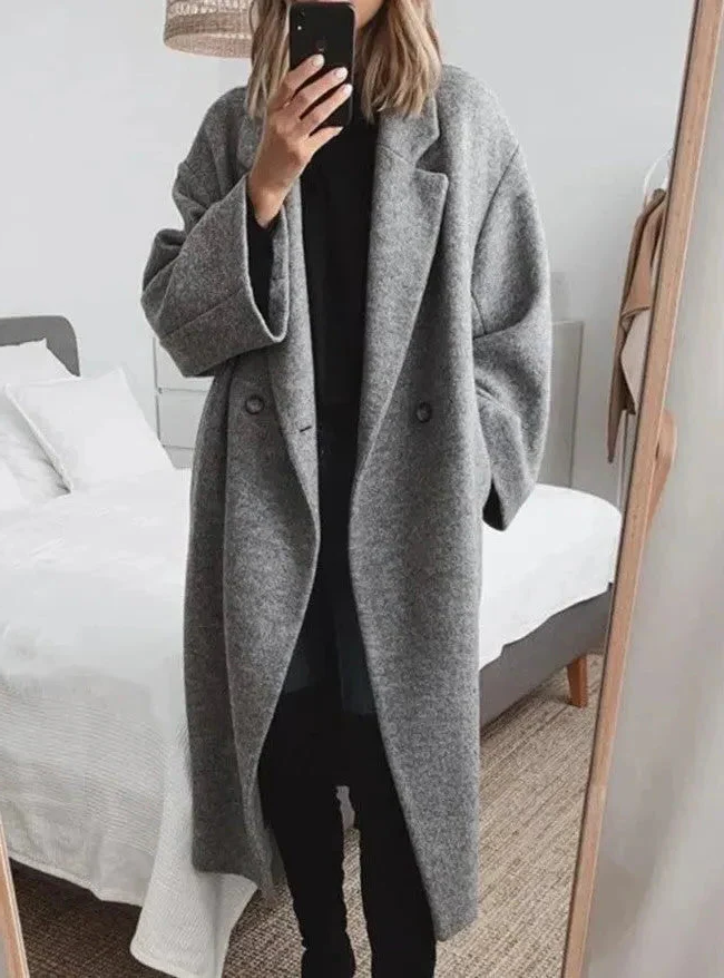 Belro oversized women's cashmere coat with lapel collar, soft fabric, and relaxed fit, stylish outerwear for cold weather.