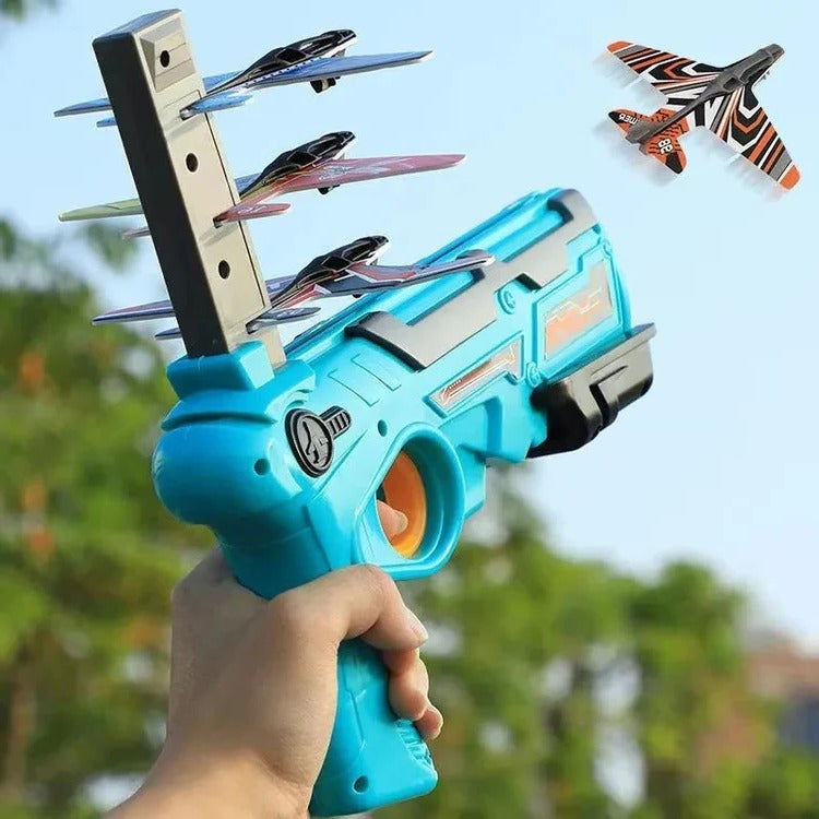 Belro SkyGlider Aircraft Launcher toy with colorful plastic aircraft ready to launch for kids' outdoor play.
