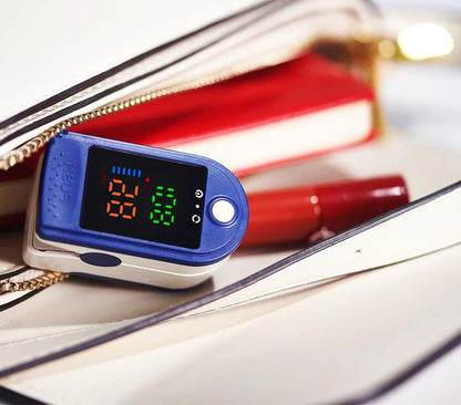 Belro blood oxygen meter displaying digital readout on a compact electronic monitor for health monitoring.