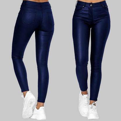 Belro skinny leather pants, black faux leather leggings with sleek fit and detailed stitching, suitable for stylish casual wear.