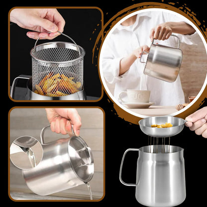 Belro 2-in-1 deep frying pot with stainless steel construction, suitable for home kitchen and dining use.