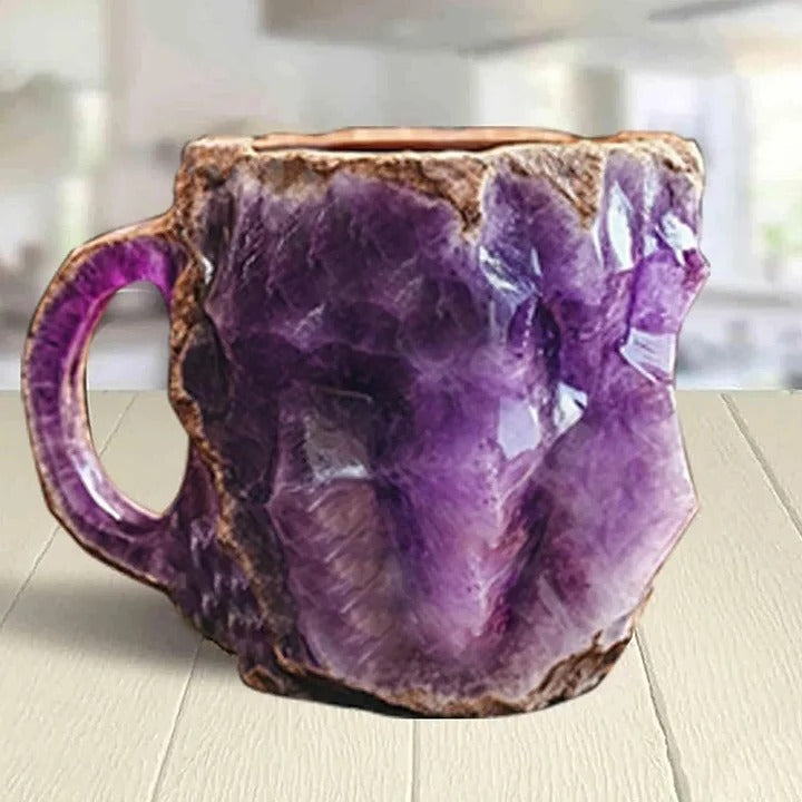 Belro mineral crystal coffee mug with a smooth finish, designed for kitchen and dining use, shown on a wooden table.