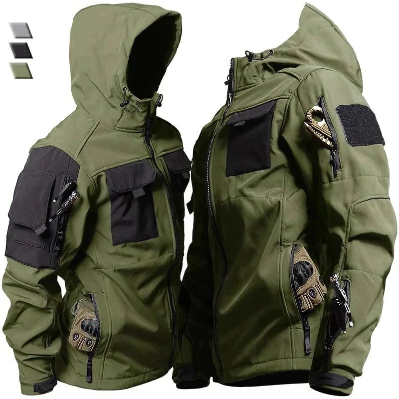 Belro windproof jacket in black, featuring a front zipper, hood, and lightweight design for outdoor protection.