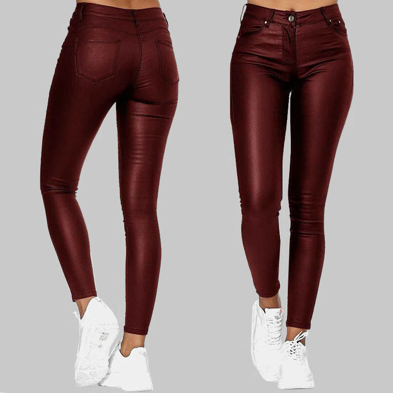 Belro skinny leather pants, black leggings with a close-fitting silhouette, shown on a model against a neutral background.
