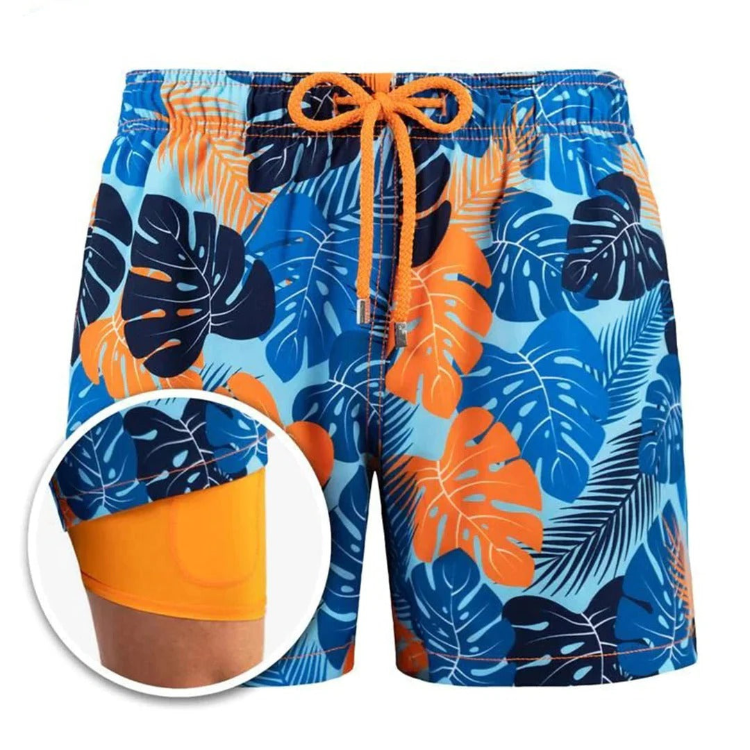 Men's stylish Belro swimming trunks with a vibrant pattern, made for comfortable swimwear.