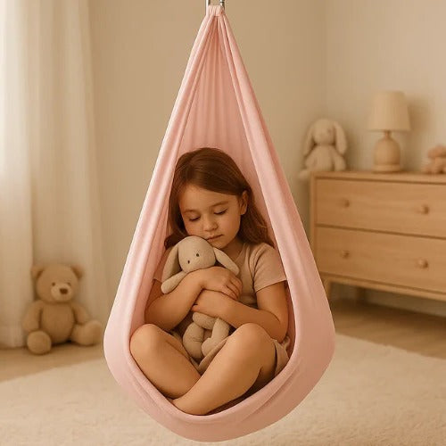 Belro sensory autism therapy swing hammock for indoor and outdoor use, designed for calming and sensory integration.