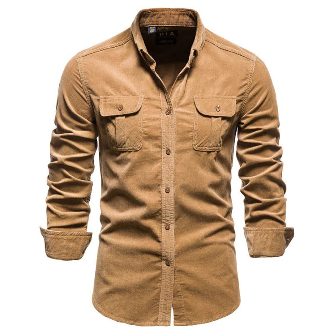 Men's Belro corduroy shirt with long sleeves and button front in a rich, textured fabric, ideal for casual or smart-casual wear.