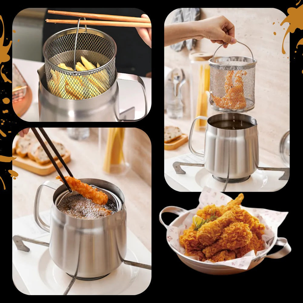 Belro 2-in-1 deep frying pot with stainless steel lid and handles, ideal for home kitchen use and versatile frying tasks.