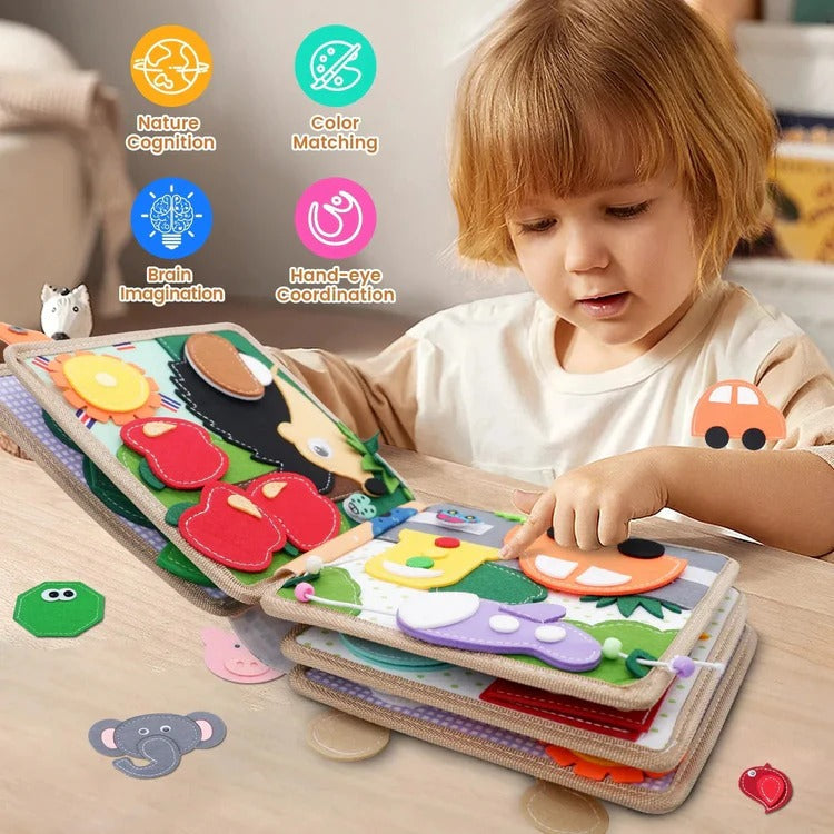 Children’s sensory activity story book by Belro featuring colorful illustrations and textured pages for sensory development.