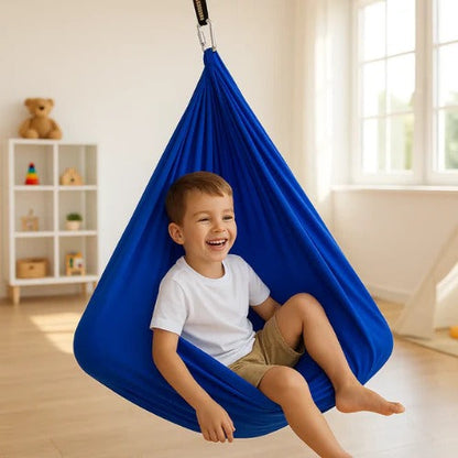 Belro sensory autism therapy swing hammock designed for indoor and outdoor use, providing calming sensory input.