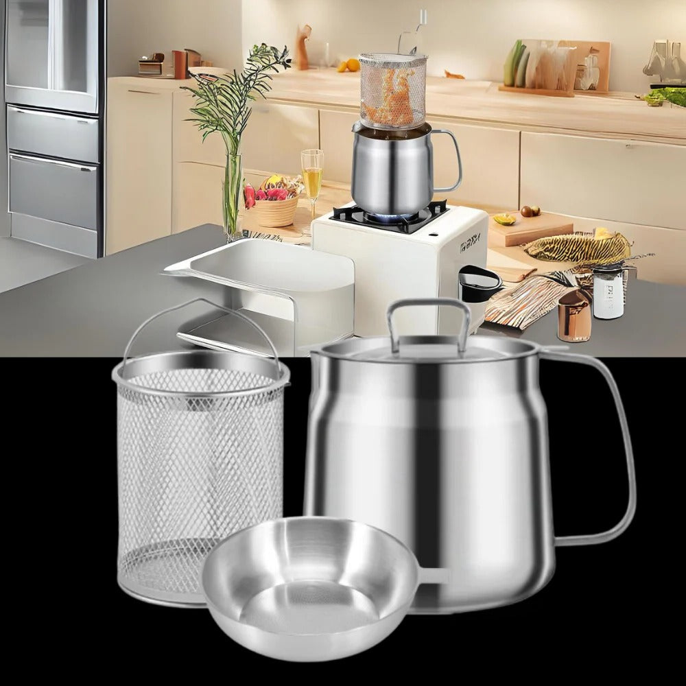 Belro 2-in-1 deep frying pot for kitchen and dining, featuring a stainless steel design with a lid and frying basket.