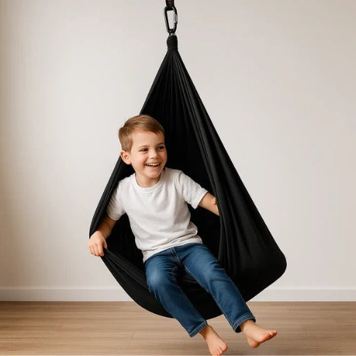 Belro sensory autism therapy swing hammock designed for indoor and outdoor use, providing calming sensory input for children.