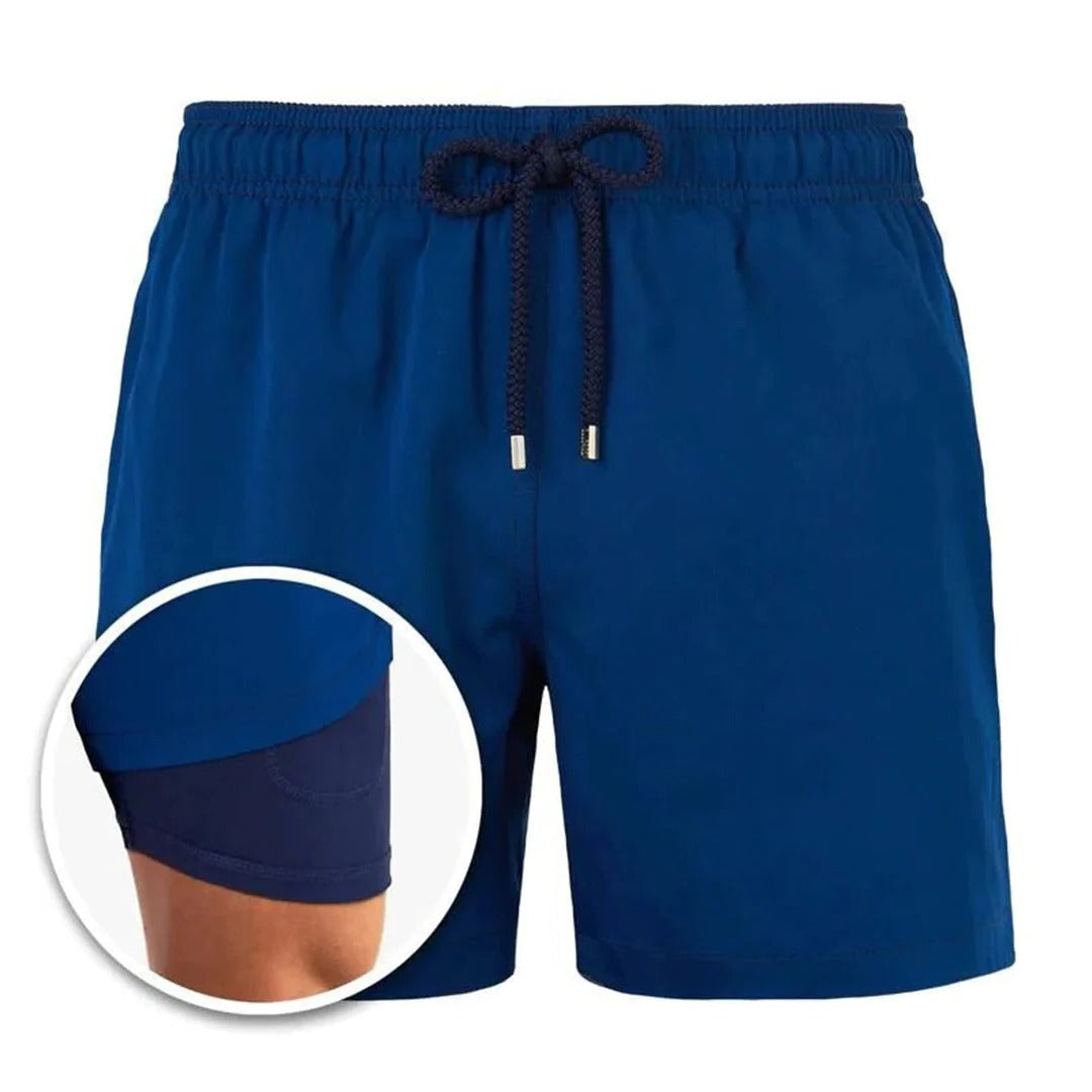 Belro men's stylish swimming trunks featuring a vibrant pattern, elastic waistband, and quick-dry fabric for beach or pool use.