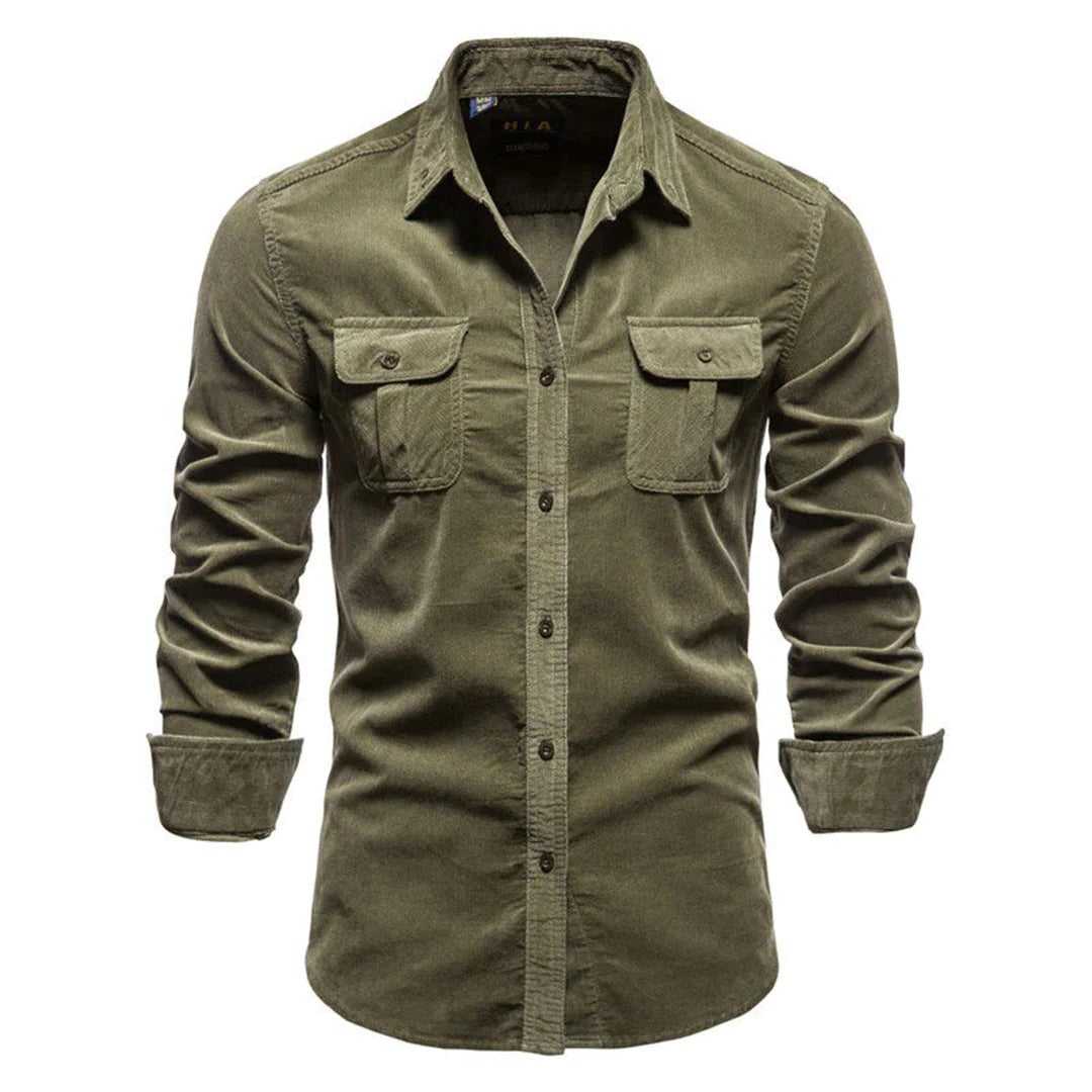 Men's Belro corduroy shirt in a casual button-up style, featuring a textured fabric and classic collar.