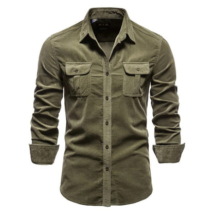 Men's Belro corduroy shirt in a casual button-up style, featuring a textured fabric and classic collar.