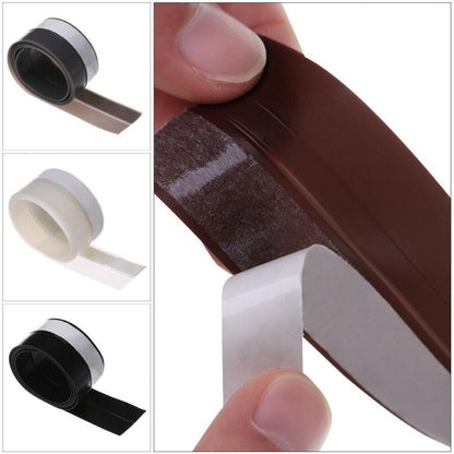 Belro self-adhesive door seal attached to door bottom, flexible weatherproof strip for sealing gaps in tools and hardware applications.