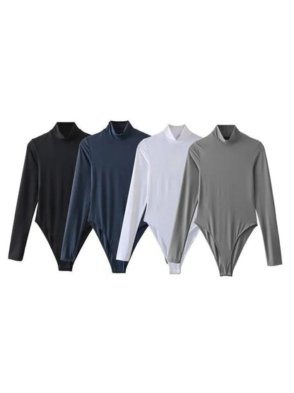 Belro long sleeve bodysuit with turtleneck collar, showcasing a fitted, stylish clothing piece perfect for layering or casual wear.