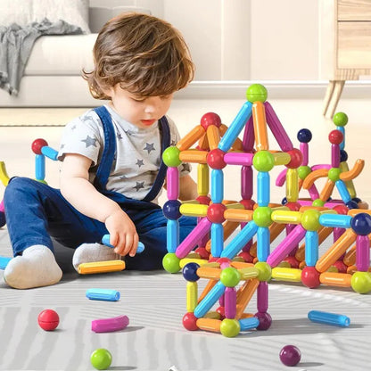 Colorful Belro Magnetic Building Blocks arranged in a creative toy structure for children’s educational play.