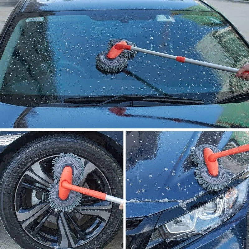 Belro Car Wash Brush with rotating head for effective cleaning, featuring a sturdy handle and soft bristles for car detailing.