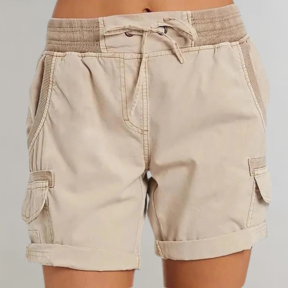Belro women's high waisted leggings shorts in black, showing a close-up of the snug fit and stretchy fabric.