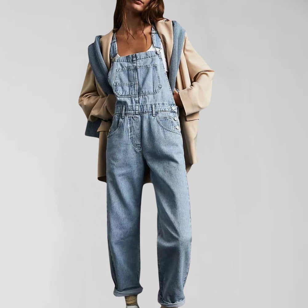 Belro trendy denim jumpsuit for women, stylish casual one-piece with adjustable straps and pockets, perfect for everyday wear