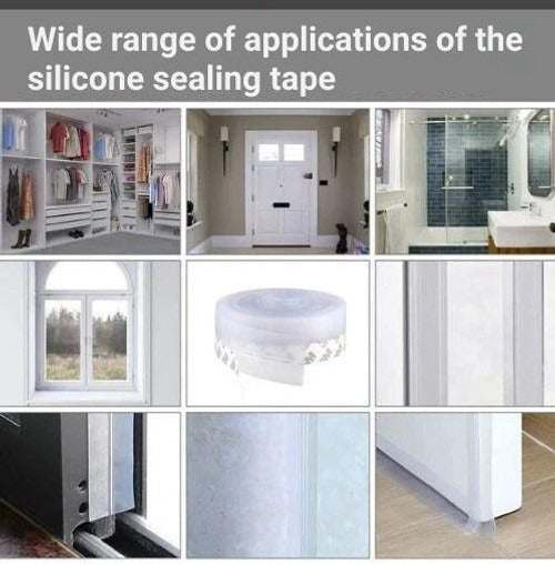 Belro self-adhesive door seal strip for tools and hardware, shown applied to door edge for sealing and insulation.