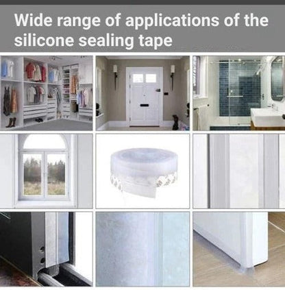 Belro self-adhesive door seal strip for tools and hardware, shown applied to door edge for sealing and insulation.