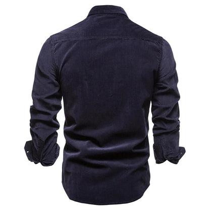 Men's Belro corduroy shirt in a classic style, shown in a close-up view highlighting the textured fabric and button details.