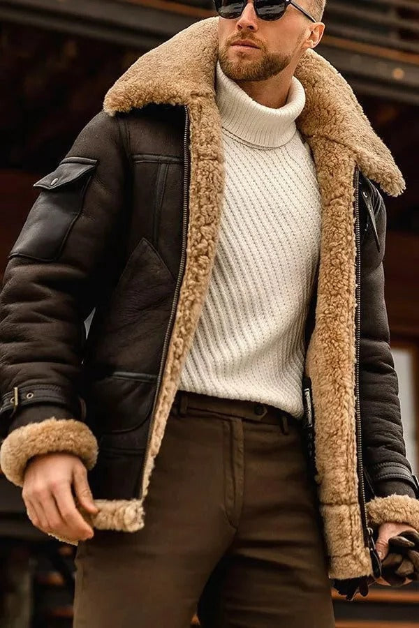 Men's camel leather bomber jacket by Belro featuring a classic flying style and ribbed cuffs and collar.