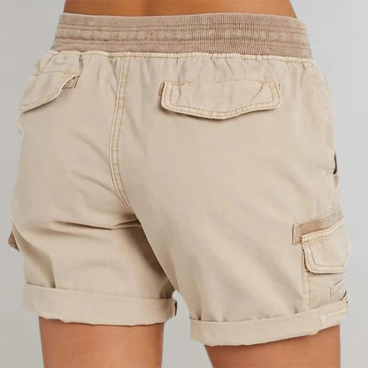 Belro women's high waisted shorts in black, made of stretchy leggings fabric, shown from the front with a fitted waistband.