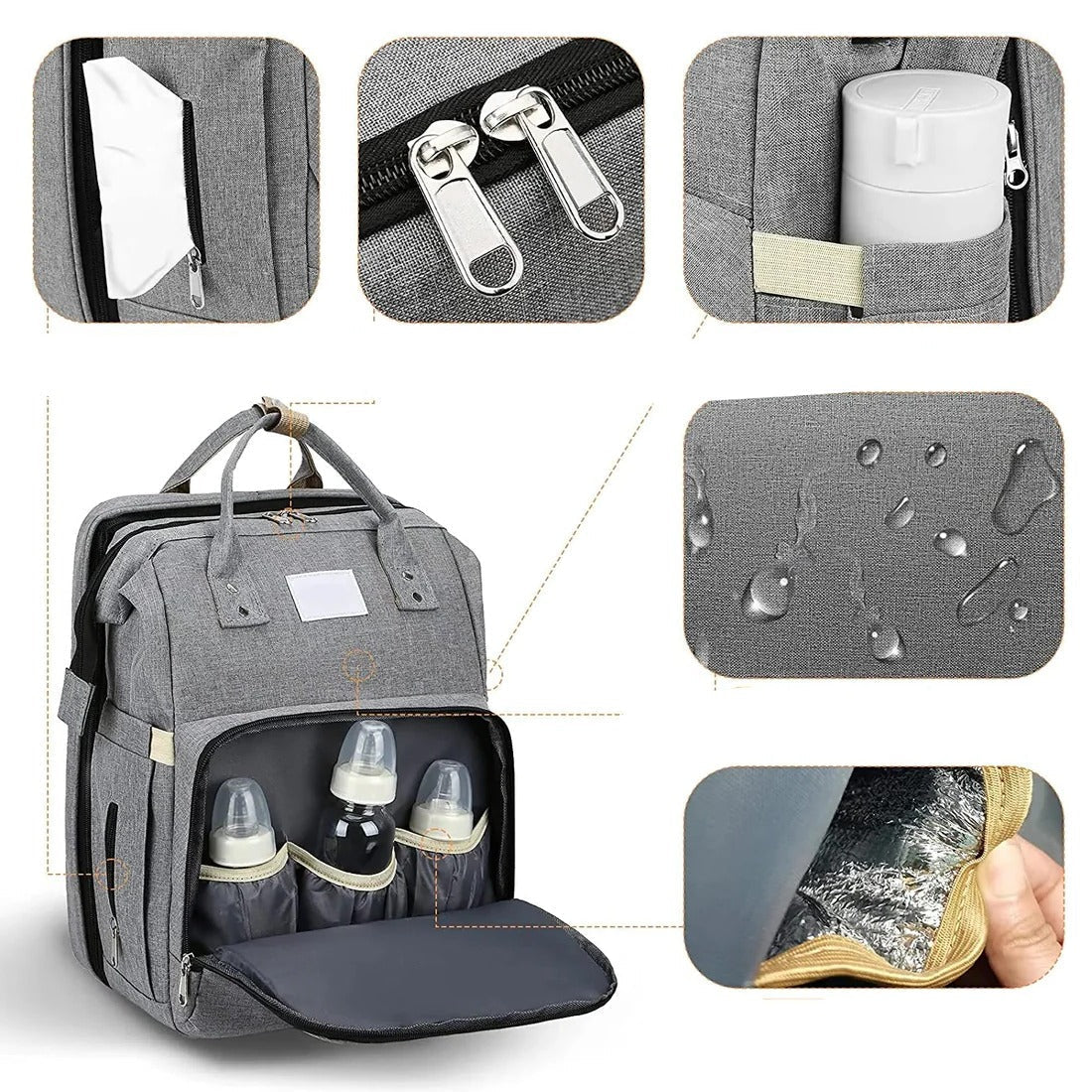 Belro Baby Essentials Parent Backpack showing multiple compartments and adjustable straps, designed for convenient parenting on the go.
