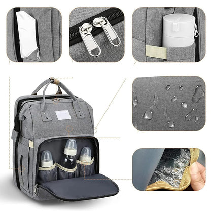 Belro Baby Essentials Parent Backpack showing multiple compartments and adjustable straps, designed for convenient parenting on the go.