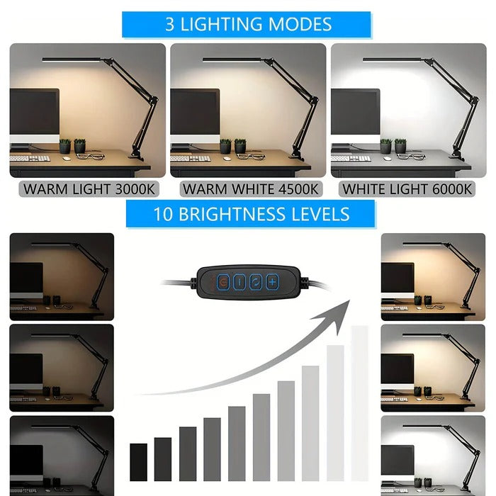 Belro LED desk lamp with clamp, adjustable arm and bright lighting for office or study workspace.