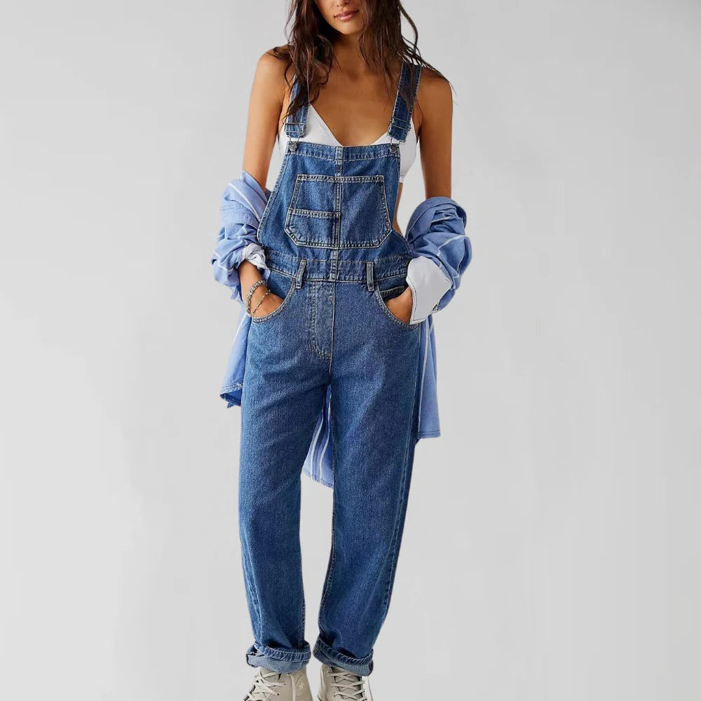 Belro trendy denim jumpsuit for women, stylish casual clothing with a fitted design and denim fabric, perfect for everyday wear.