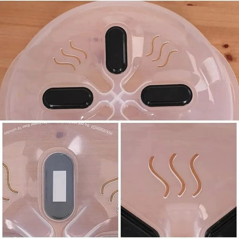 Belro magnetic microwave splatter cover on a kitchen counter, designed to prevent splatters during microwave cooking.
