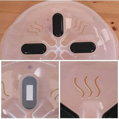 Belro magnetic microwave splatter cover on a kitchen counter, designed to prevent splatters during microwave cooking.