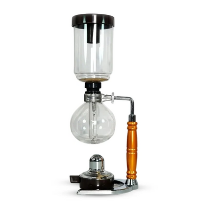 Belro Japanese Syphon Coffee Maker on countertop, showcasing glass chamber and brewing setup for traditional coffee brewing.